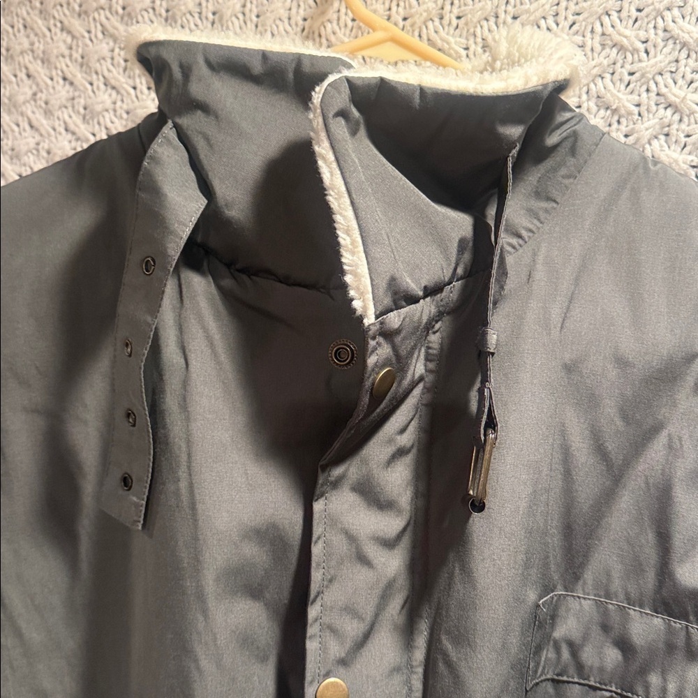 OAK + FORT WOMENS small gray Jacket with Cream Sherpa Collar - Picture 2 of 9